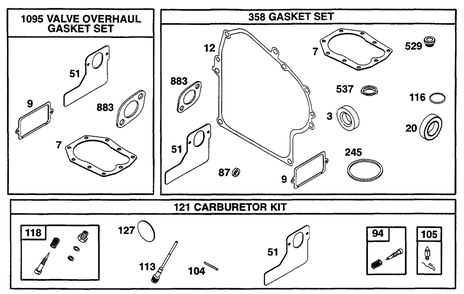 Gasket Sets Diagram and Parts List for 252707-0135-XX  Briggs and Stratton Engine
